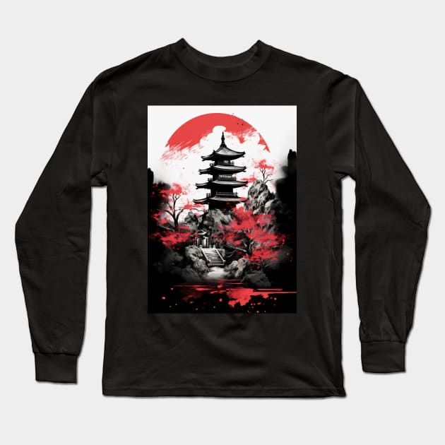 Japanese Pagoda Long Sleeve T-Shirt by Durro